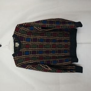 Vintage HALLET San Francisco 100% Alpaca Wool Cosby Geometric Handknit Sweater